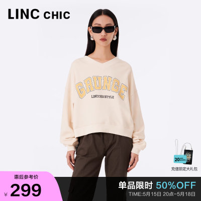 LINCCHIC金羽杰V领落肩短箱卫衣