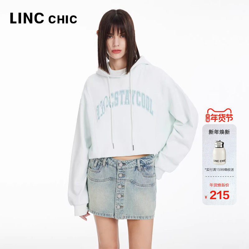 LINCCHIC金羽杰短款卫衣落肩学院哥特感连帽卫衣女款S241HD158Y