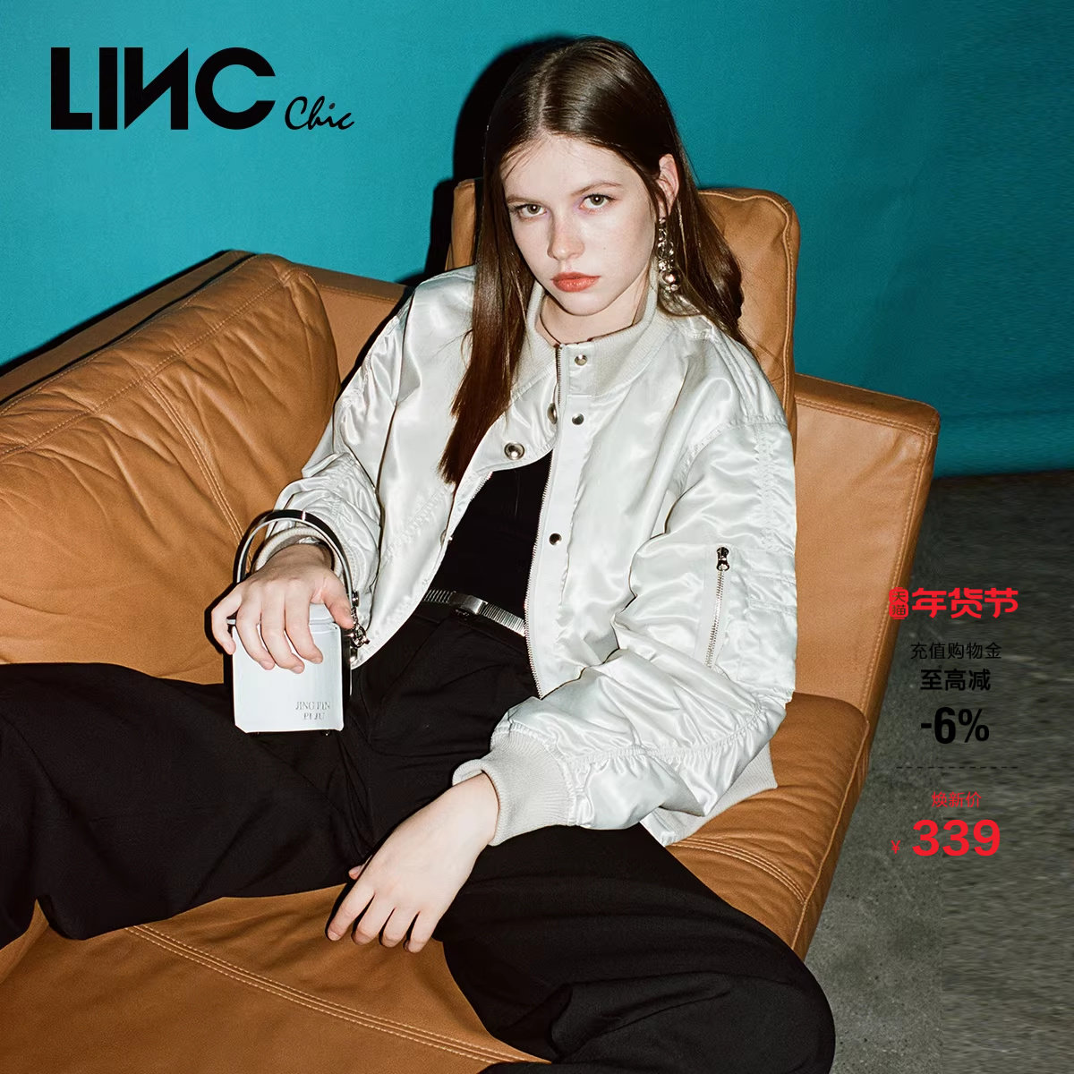 LINC金羽杰羽绒服女棒球领飞行员夹克短款轻薄羽绒服女外套1101