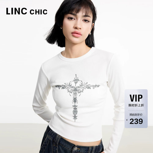 LINC圆领印花修身长袖T恤