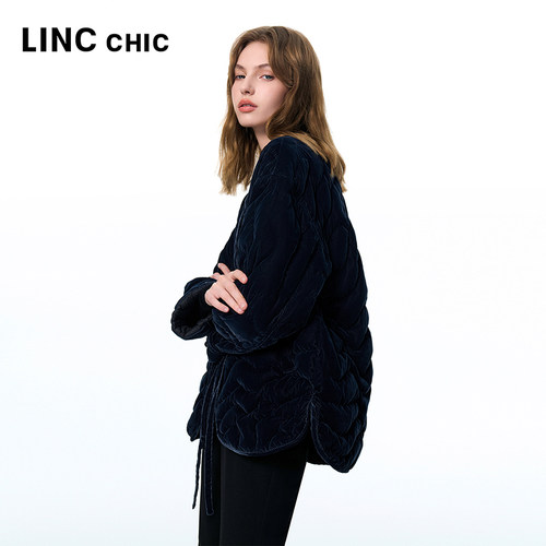 LINCCHIC金羽杰羽绒服女2025年秋季新款轻奢丝绒感羽绒外套女116B