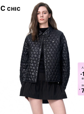 LINC金羽杰春新款轻暖羽绒服衬衫领短款轻薄羽绒服外套上衣女1022