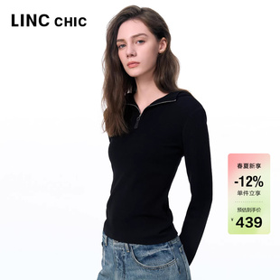 女连帽针织衫 LINCCHIC金羽杰春季 新款 羊毛衫 上衣524Y 女打底长袖