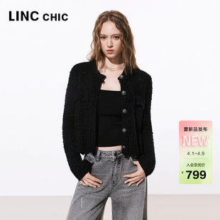 LINC金羽杰2026年春季 法式 小香风外套女编织感短款 外套041YY 新品