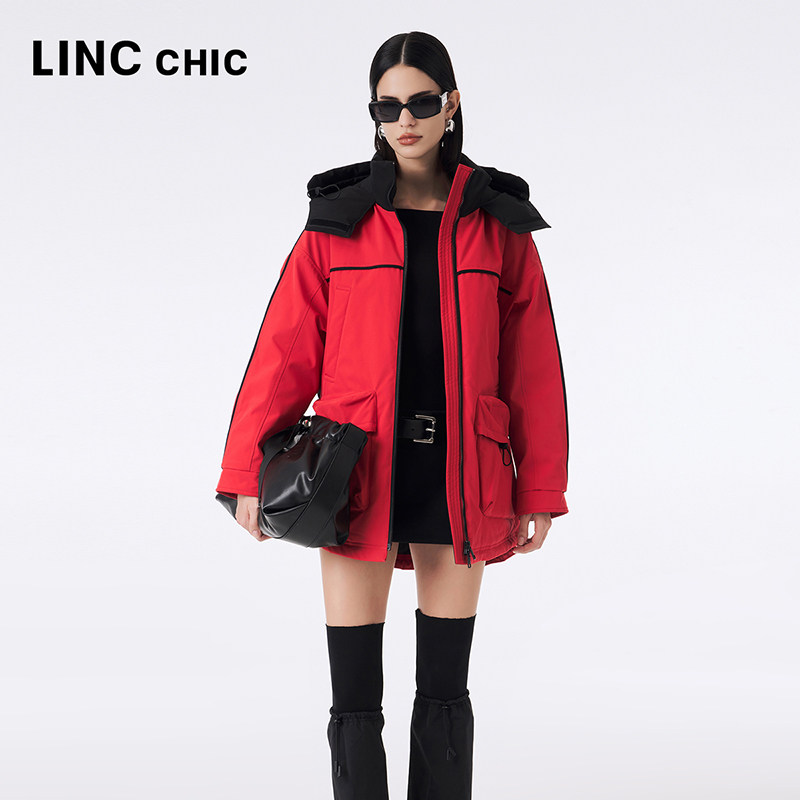 LINCCHIC金羽杰2023秋冬新品都市机能派克中长款羽绒服女6141