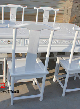 法欧美式南榆木家具复古田园实木 白色功夫茶桌泡茶台餐桌椅组合