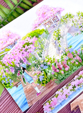 新款造景花间悬廊光溯云桥NEW手帐和纸胶带PET贴纸大桥高速路背景