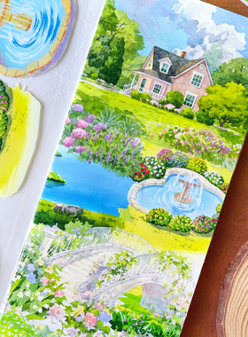 新款造景流景映渊NEW手帐和纸胶带PET田园乡村背景建筑贴纸山水草