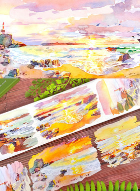 新款造景现货彩云霞染氤氲日出落NEW手帐和纸胶带PET风景天空贴纸