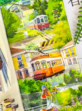 新款造景现货草海飞驰春山对酌NEW手帐和纸胶带PET建筑车贴纸山水