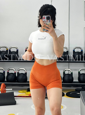 VASTMIDO白色健身衣女运动速干瑜伽透气紧身基础款修身飞袖短T恤