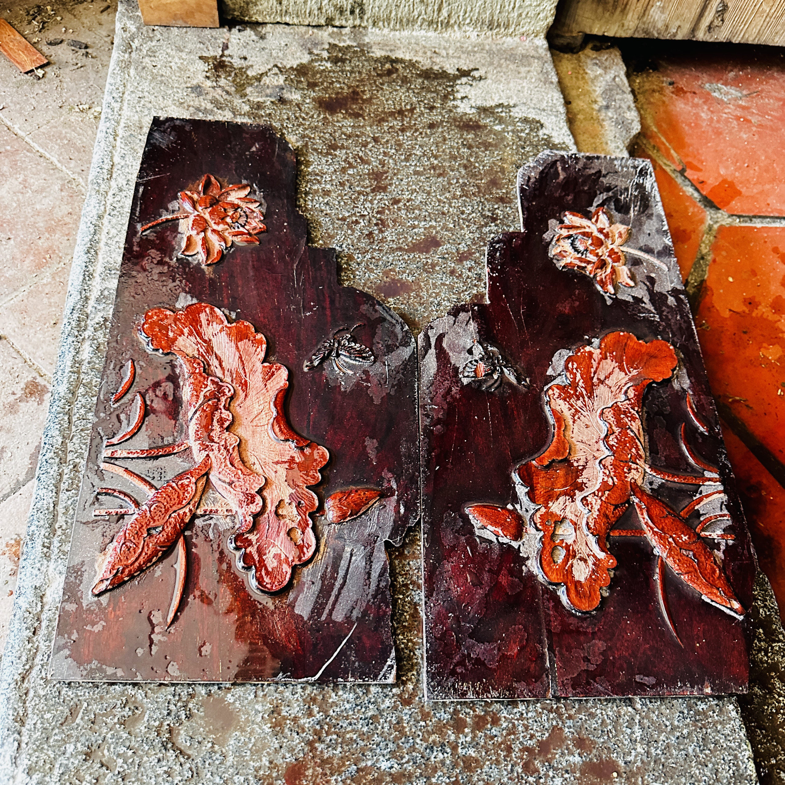 雕花板料一对,拼板,红木边角料