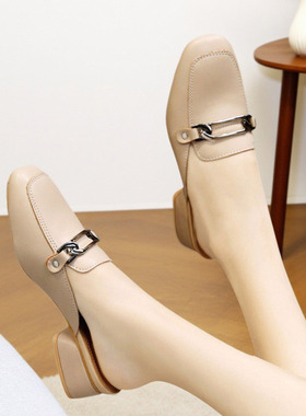 小码穆勒鞋女31码32外穿33韩版新款粗跟软皮包头半拖懒人大码托鞋