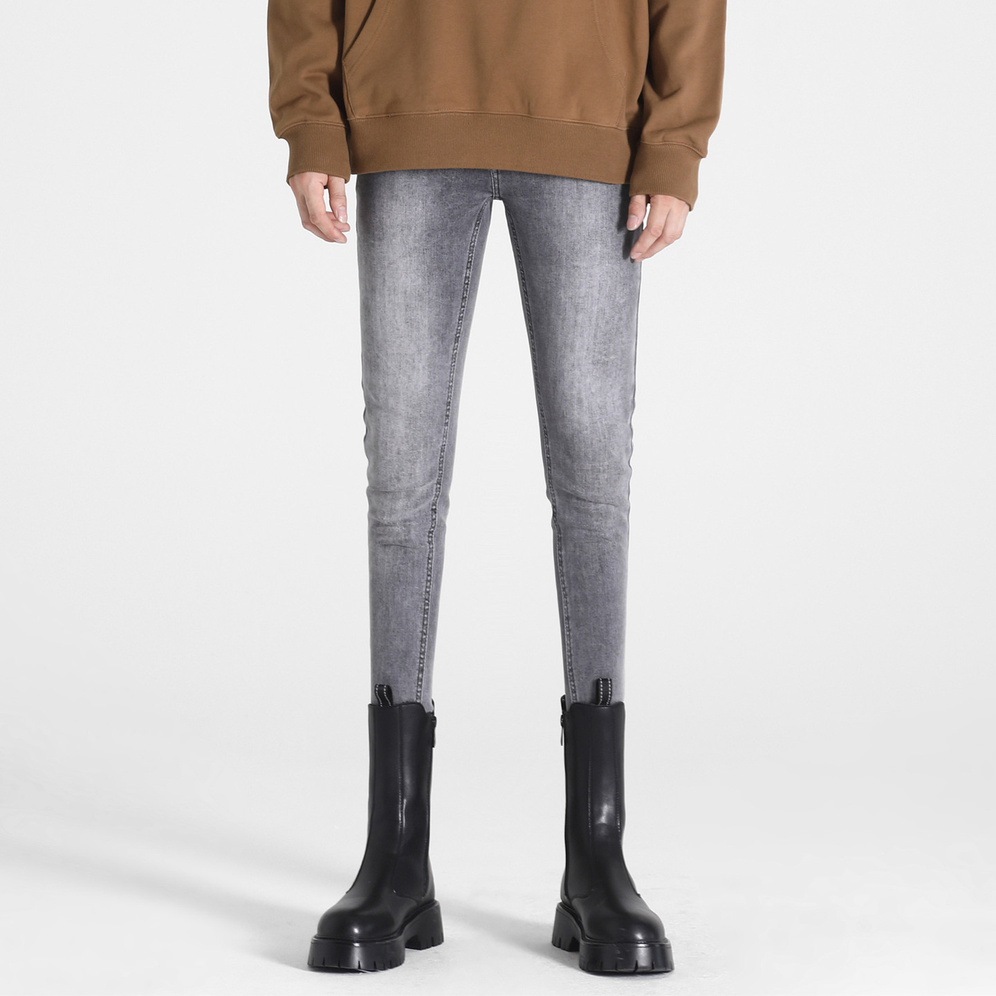 潮流男士复古浅灰色修身牛仔裤