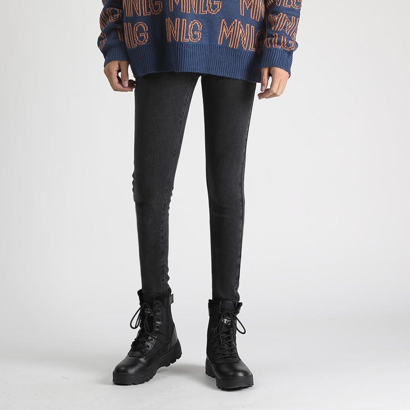 高品质炭灰色牛仔裤裤子韩版修身