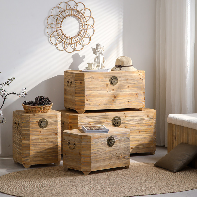 侘寂风实木箱子大号做旧收纳箱民宿茶几商场服装店装饰复古储物箱,收纳整理,收纳箱,淘宝优惠券,粉丝福利购,淘宝优惠卷