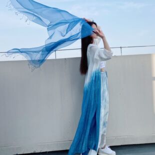 一澈扎染原创设计真丝草木蓝染桑蚕丝纯蓝百搭夏薄款防晒披肩围巾