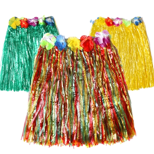 夏威夷草裙舞服装儿童成人女表演套装30/40/60cm恶搞舞蹈裙子草裙