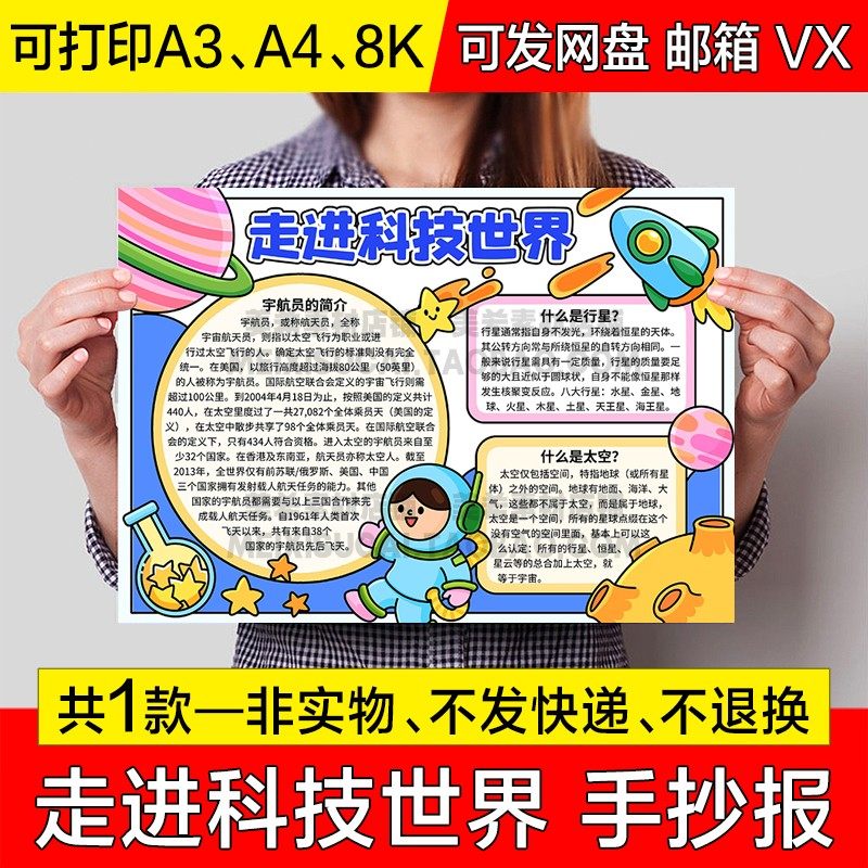 走进科技世界手抄报中小学生电子小报科技成就未来a4线稿a3模板8k