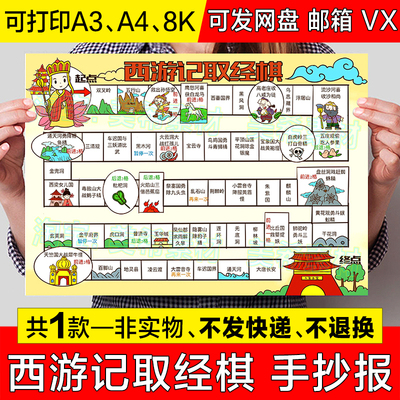 西游记取经棋手抄报电子版小学生西游记取经路线图思维导图小报a4