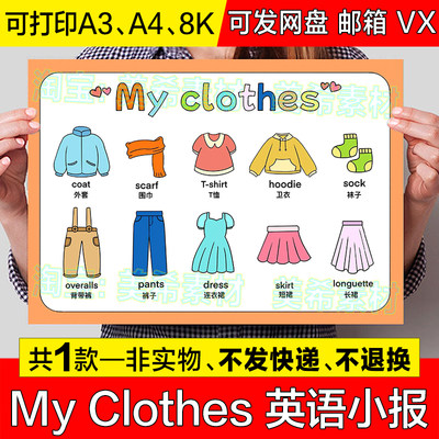 My Clothes英语手抄报模板小学生四年级我的衣服英文小报儿童绘画