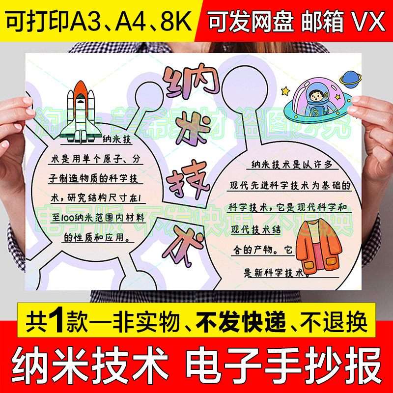 纳米技术手抄报模版小学生纳米科学技术科普知识电子a4小报a3模板