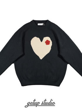 GETUP 设计师原创秋冬针织日系圆领心性图案男女同款套头毛衣
