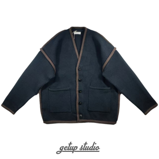 GETUP 日系复古V领加厚针织开衫男秋季撞色拼接毛衣外套高级感