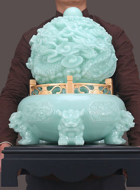 招财九龙乾坤鼎摆件玉石入户玄关客厅电视柜办公室桌开业礼物高档