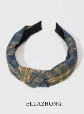 森系格子发箍头箍原创小众复古发卡绿色系日韩国发饰头饰减龄简约