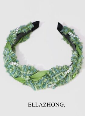 薄荷曼波绿小香风发箍头箍带齿气质珍珠超仙发卡绿色小众原创发饰