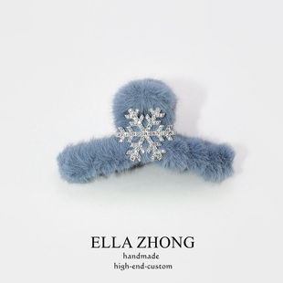 雪花 浪漫圣诞盘发抓夹可爱毛绒甜美超仙鲨鱼夹原创清新蓝色发饰