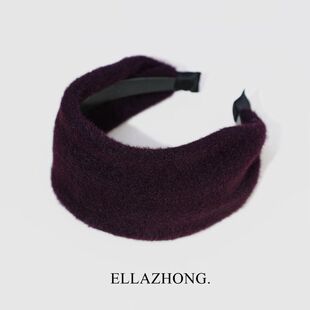 羊毛高品 加厚加宽发箍女温暖复古深紫色头箍遮白发饰气质高级感