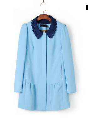 1折宝丝LU露天蓝色风衣2025春秋女装单排扣纯色外套一手长中码18