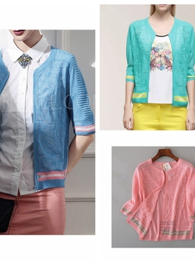 深圳品牌SE*EN中袖针织衫拉链衫2025夏短外套绿色蓝色粉红色女B5