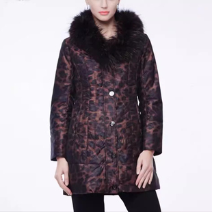 女装 特价 2025冬33 咖啡色瑕疵款 玖家豹纹拉链棉服棉衣外套中长款