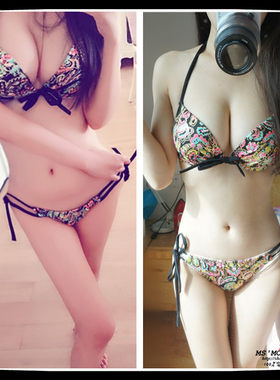 欧美温泉性感黑色钢托泳衣比基尼