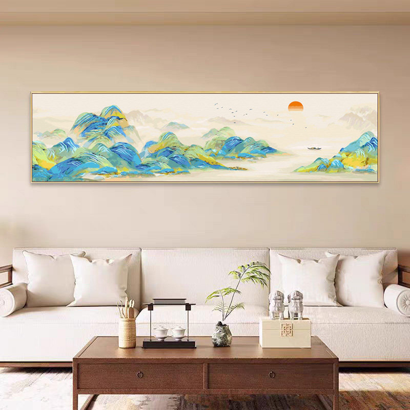 横版千里江山图DIY数字油彩画新中式客厅山水装饰画卧室床头挂画