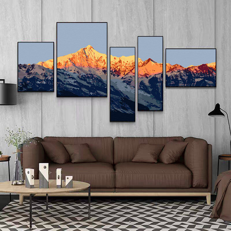 日照金山五拼diy数字油彩画北欧现代客厅大气风景装饰画 靠山招财