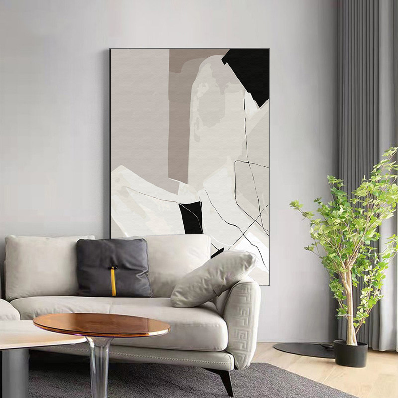 极简轻奢黑白灰数字油彩画diy填充高级感客厅玄关北欧抽象装饰画