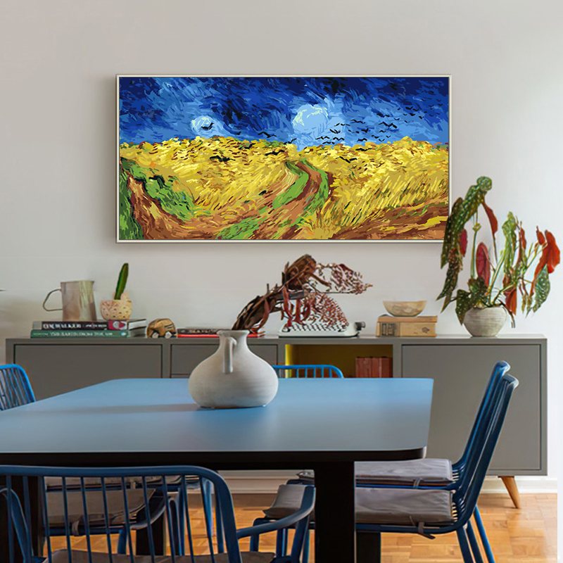 横版梵高乌鸦麦田DIY油彩画客厅