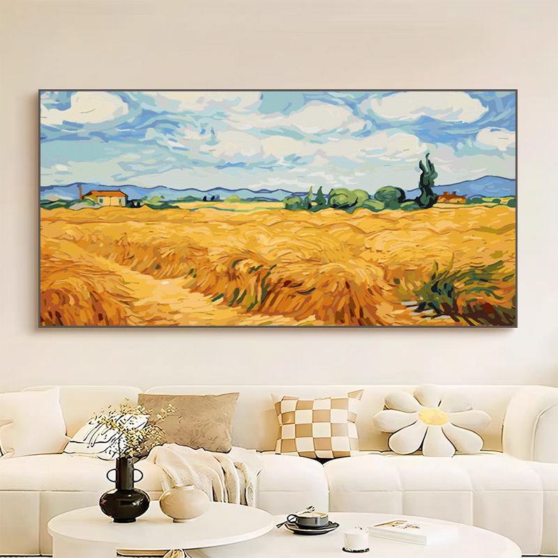 横版梵高风麦田丰收DIY数字油彩画客厅艺术装饰画沙发背景墙挂画