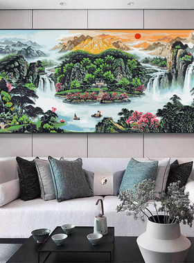 聚宝盆山水国画数字油画风水画