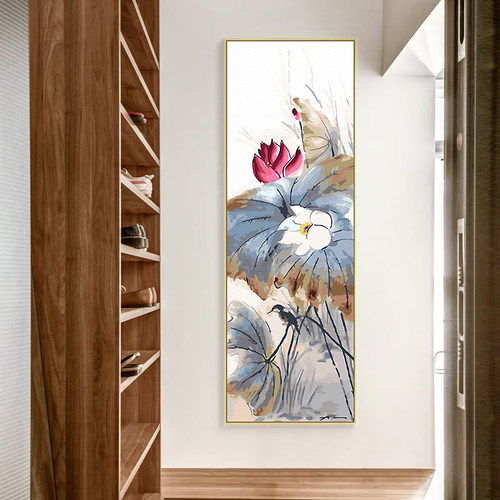 荷花民宿数字油画入户走廊装饰画