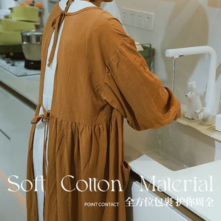 防脏做饭穿全包棉麻工作服薄款 家用围裙罩衣厨房女新款 大人长袖