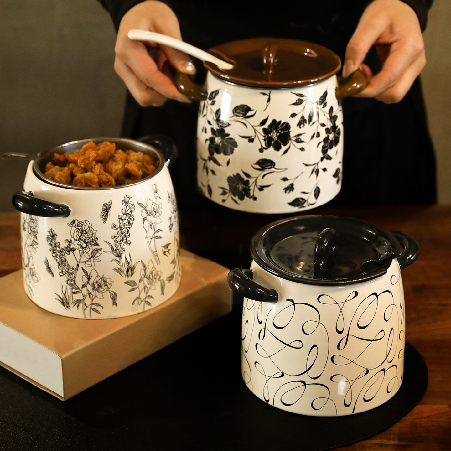 猪油罐家用陶瓷耐高温厨房带盖调料罐带滤网容器佐料辣椒红油带勺