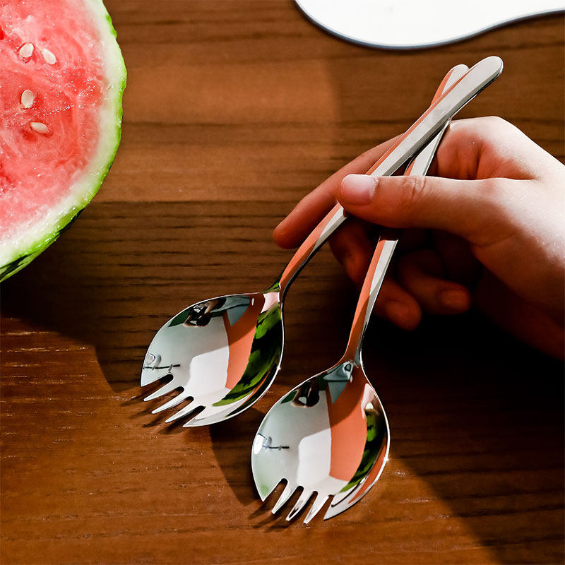 创意西瓜勺304不锈钢勺子挖吃一体长柄沙拉叉子高颜值档餐具家用,餐饮具,西餐勺,淘宝优惠券,粉丝福利购,淘宝优惠卷