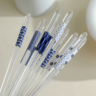 水晶感筷子尖头防滑树脂筷家用日式和风印花清新高颜值可进洗碗机