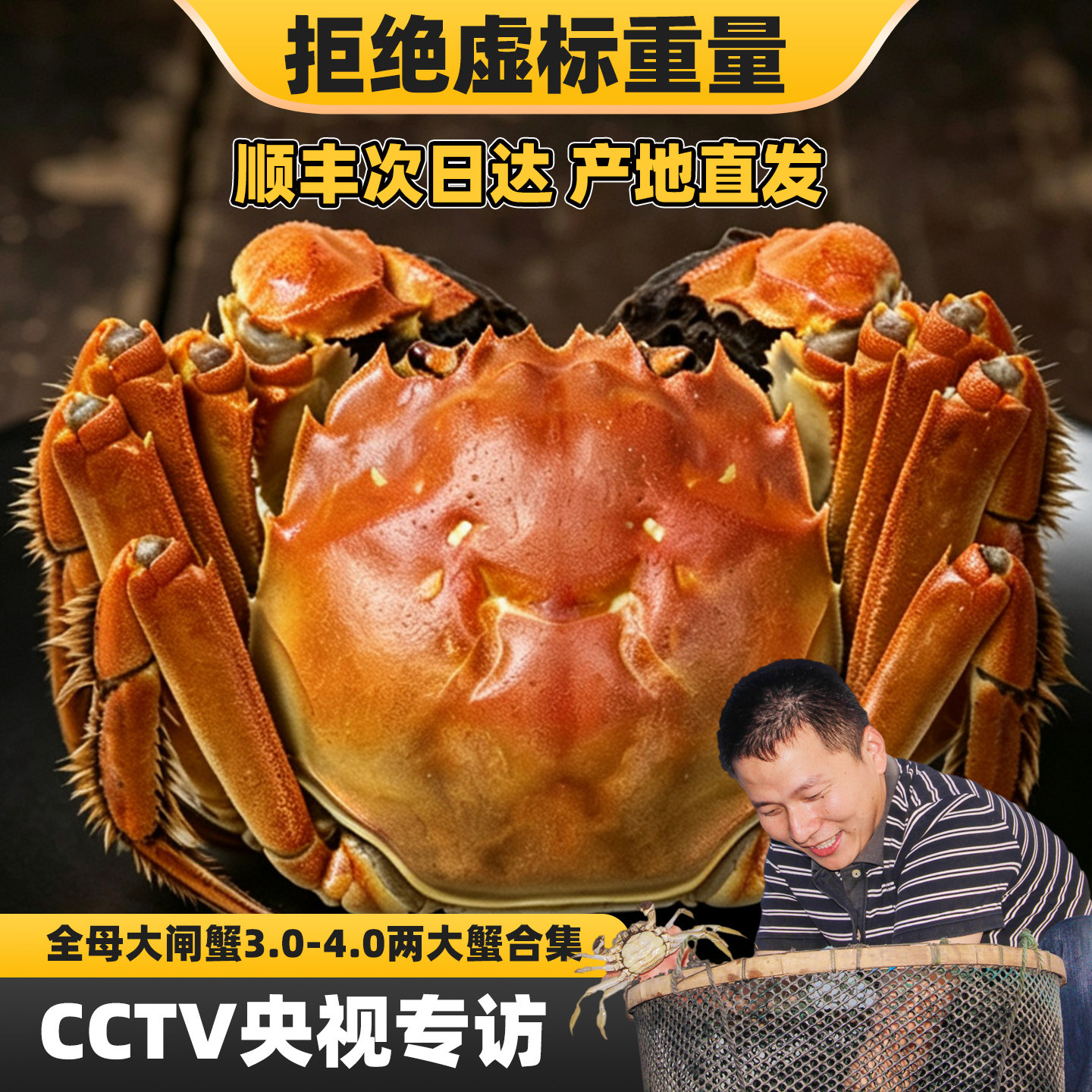 [活蟹]蟹王岛大闸蟹全母蟹3-4.0两六八十只特大湖蟹小蟹农送领导
