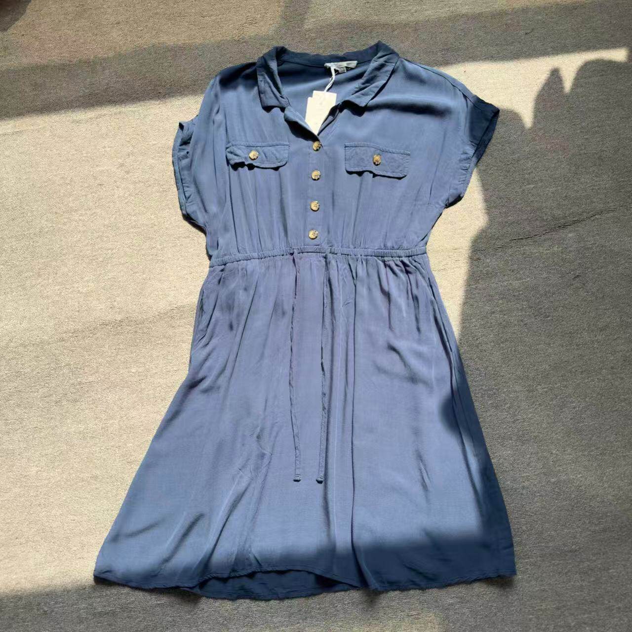 外贸剪标夏季新品韩版修身竹节棉纯色收腰松紧腰围连衣裙女款